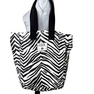 PINK By Victoria's Secret Tote Bag Zebra Striped Black White Animal Print Canvas